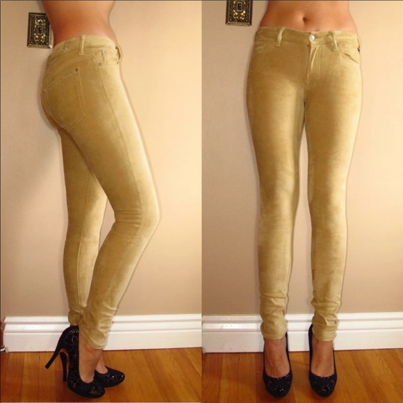 7 For All Mankind Womens Skinny Pants Jeans Sueded Beige Sand Size 24 Faux Suede - Picture 1 of 5
